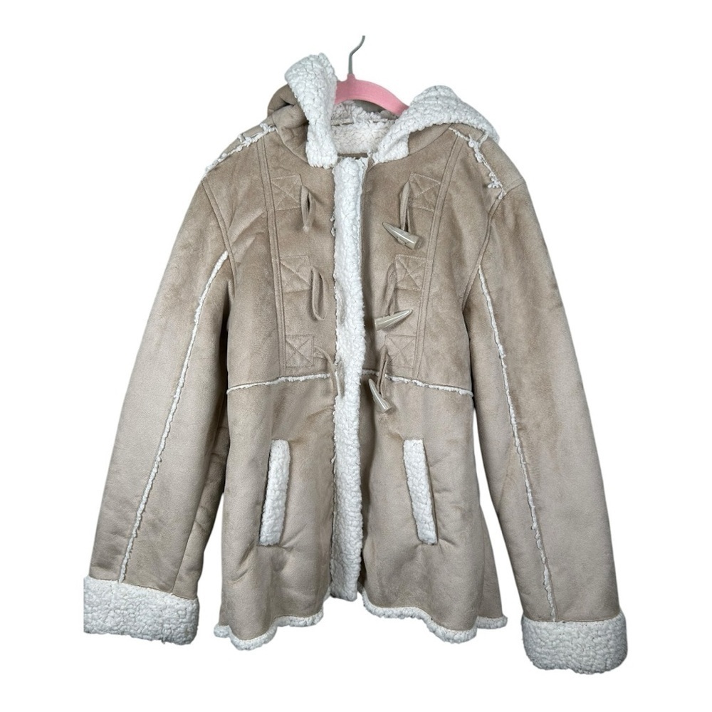 JUSTICE Girls Button-Up/Zip-Up Jacket with Hood & Pockets (Size 14 - Tan)